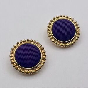 VTG Elegant Gold and Purple Stud Clip-On Earrings